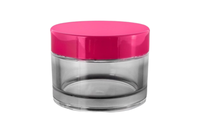 Plastový kelímek kulatý 50ml, transparent S02 s růžovým víčkem - 1