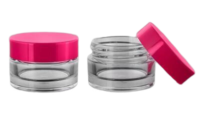 Plastový kelímek kulatý 15ml, transparent S02 s růžovým víčkem - 1