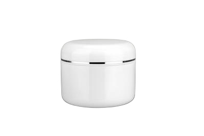 Bílý 500ml kelímek se stříbrným proužkem na kosmetiku s mezivíčkem AISHA - 1