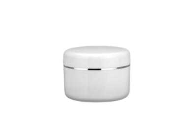 Bílý 100ml kelímek se stříbrným proužkem na kosmetiku s mezivíčkem AISHA - 1