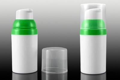 Airless lahvička bílá se zelenými detaily 30ml - 2
