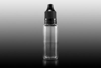 Plastová lahvička LIQUID PET  transparent 20ml , černé víčko - 2